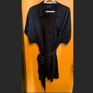 Dynamite Black Satin Shirt Dress with Tie Waist Belt (Size XL)